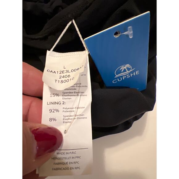 Women's Black Square Neckline Tie Back One-Piece Swimsuit NWT Size L - Picture 7 of 9